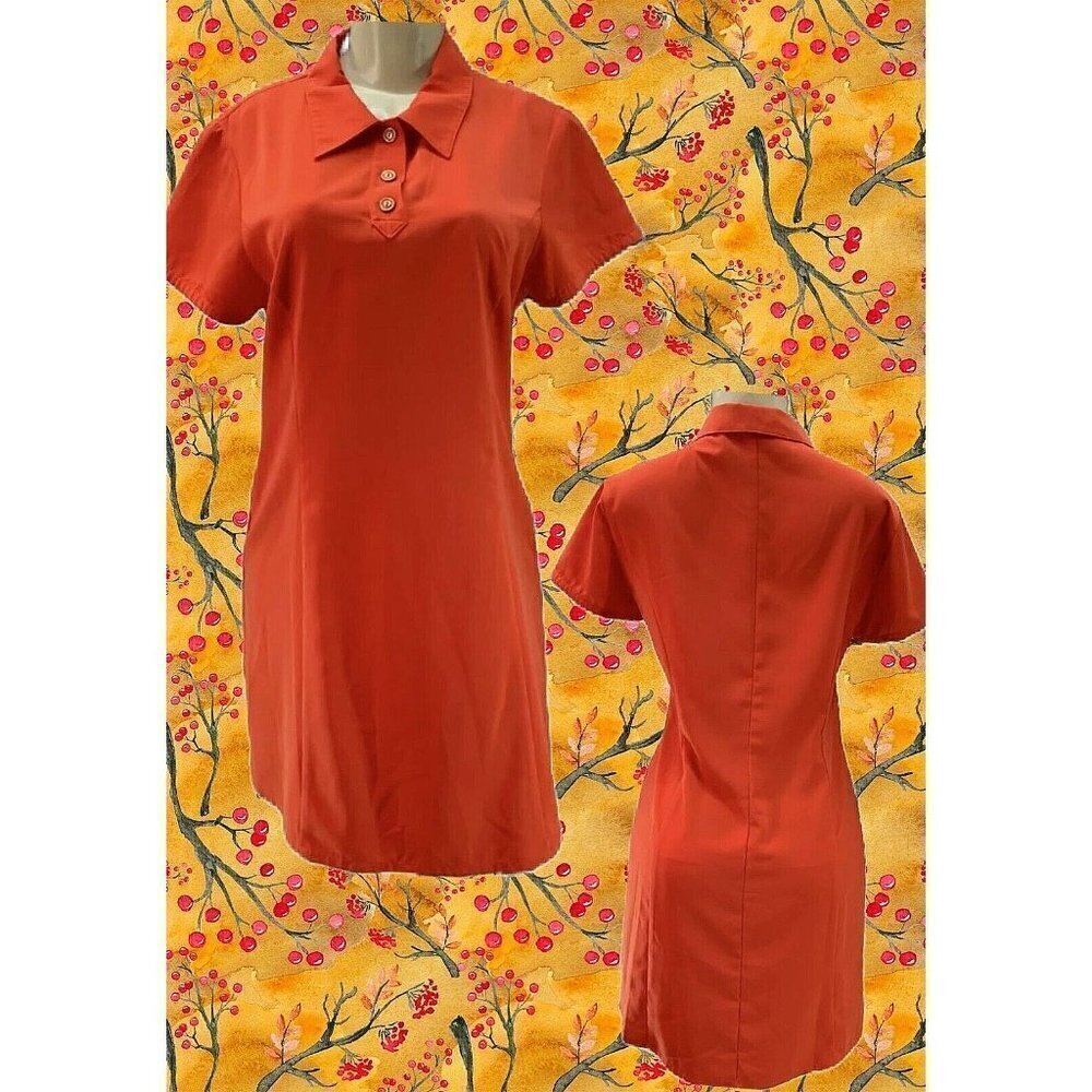 John Roberts 10 Fire Orange Button Collar Neck Short Sleeve Polo Shirt Dress